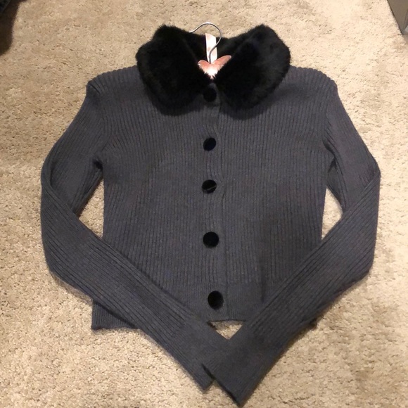 zara fur collar cardigan